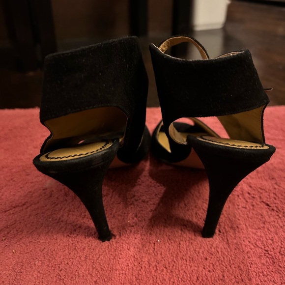 EUC Nine West SAVVY Peep Toe Sandal Black Suede Heels sz 9.5 - Picture 2 of 4